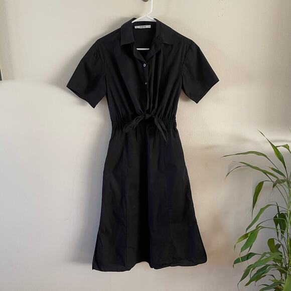 Thakoon Womens Size 2 Black Tie Front Midi Shirt Dress Minimalist Casual Style - Picture 1 of 9